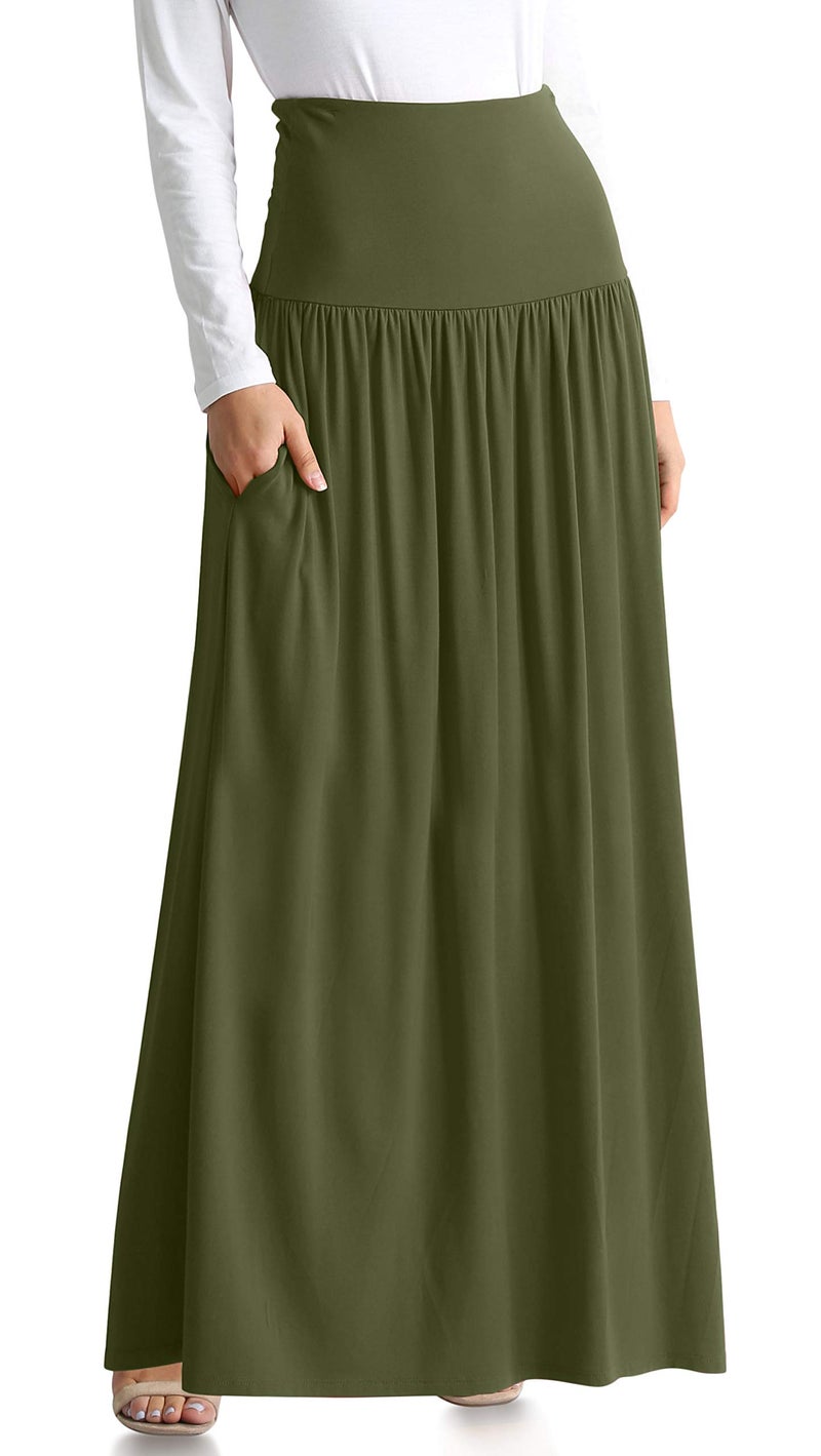 Simlu Olive Green Skirts for Women Ankle Length Skirt Casual Long Skirt High Waisted Maxi Skirt Reg and Plus Size Skirt Long Skirt (Size X-Large, Olive Green) - Image 1